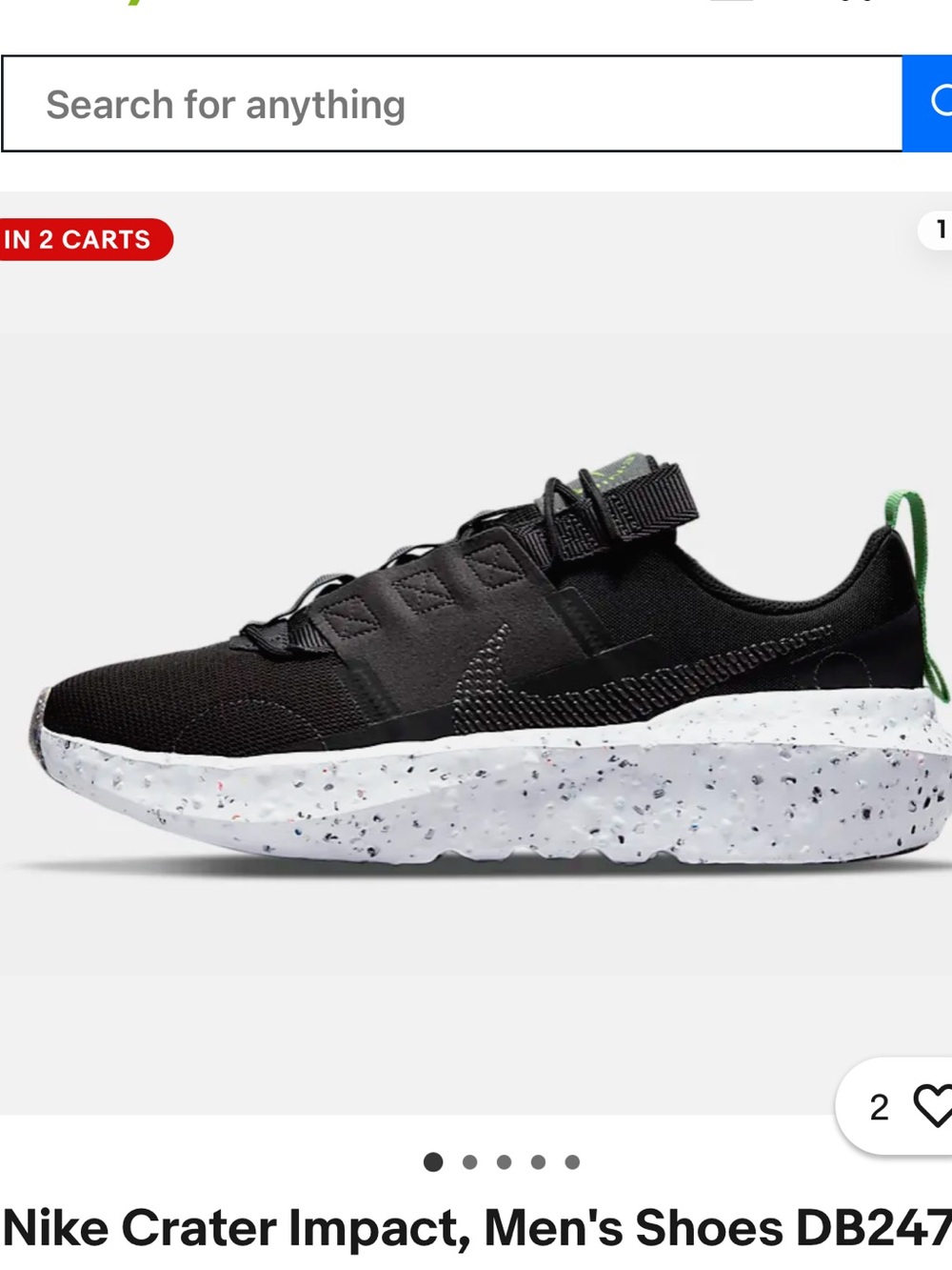 Nike Men's Sneakers in Black with Speckled White Midsole and Green Pull Tab